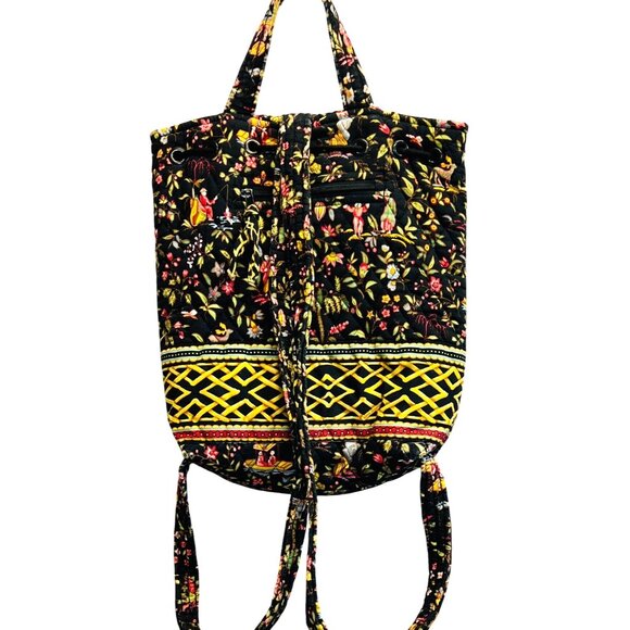 Vera Bradley Vintage Quilted Floral Backpack Drawstring Pockets Snap Closure 14” - Picture 2 of 6